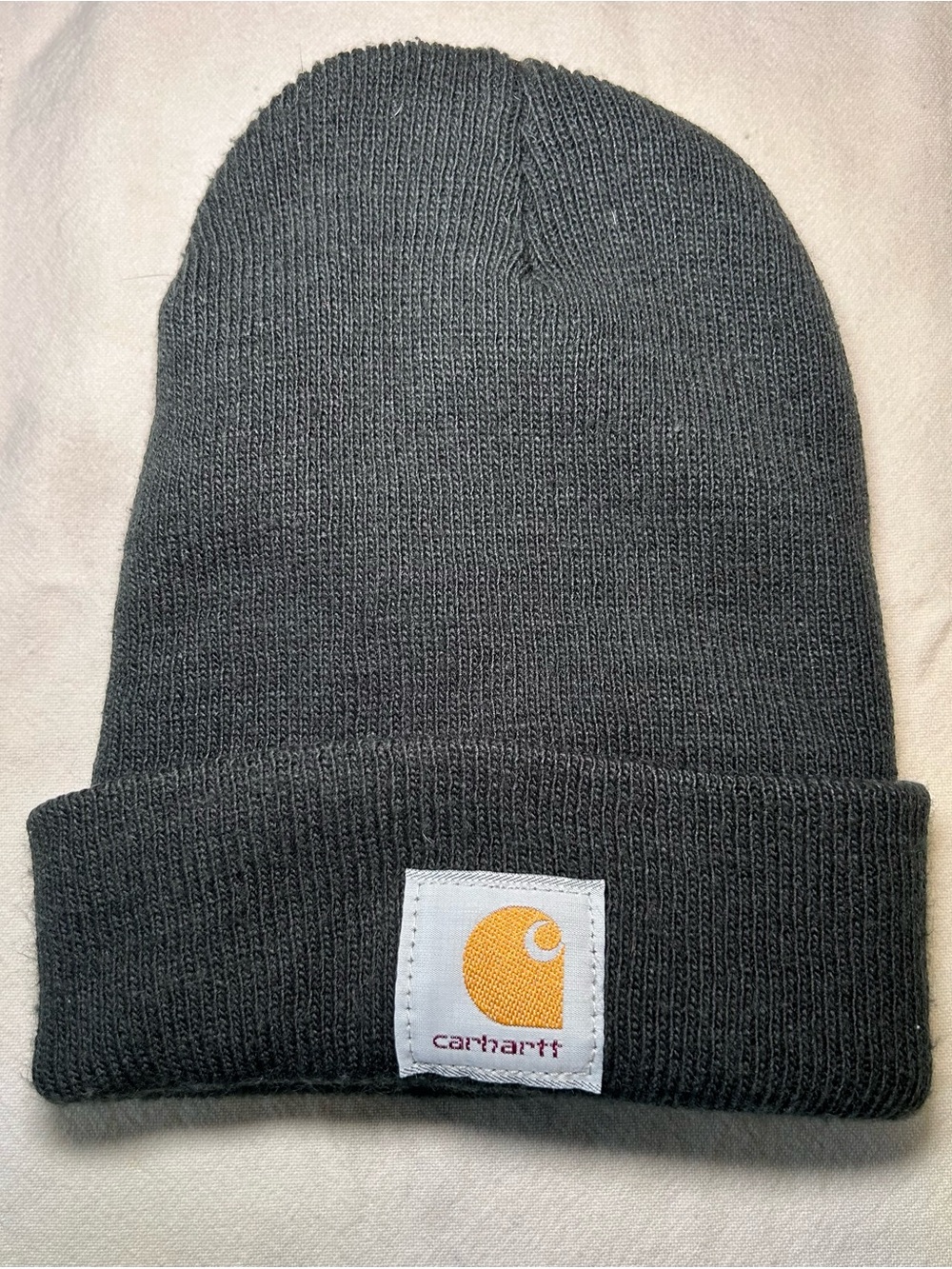 Carhartt Dark Green Knit Beanie with Gold Logo Patch
